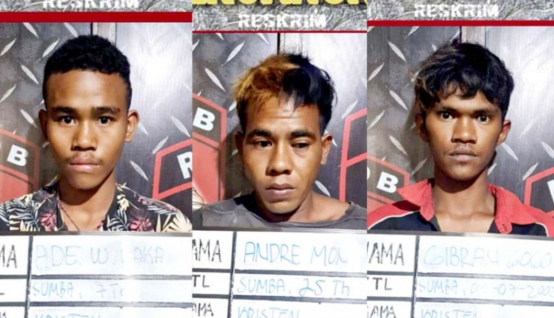 Tiga tersangka pelaku yakni Gibran, William Kaka, dan Andre Mone saat ditahan di Polsek Denpasar Selatan. (FOTO/Ist)